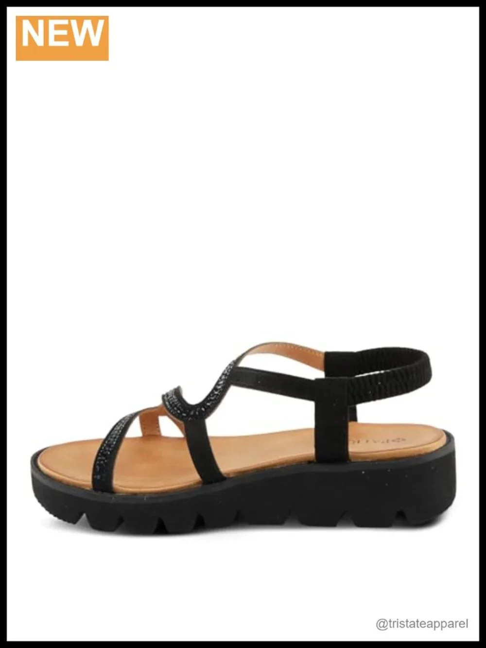 PATRIZIA Women's Zigged Zigzag Rhinestone Platform Stretch Back Sandals